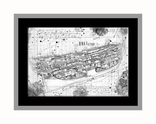 Line Tech Drawing HMS Victory Ship War Craft Mock Retro Art  Poster Print
