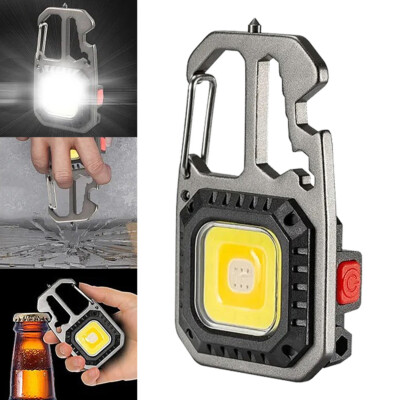 Portable COB Keychain Flashlight With Hook USB Rechargeable 8 Working Modes