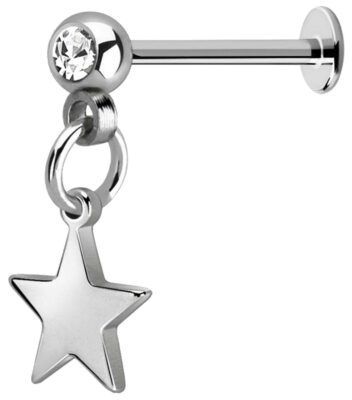 Ohr Piercing Schmuck Lobe Helix Stecker mit Stein und Stern Anhänger 6-10mm lang