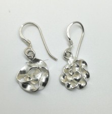 Fine Silver Earrings 925 Thailand Jewelry Premium Ribbon Spin Hoop Dangle