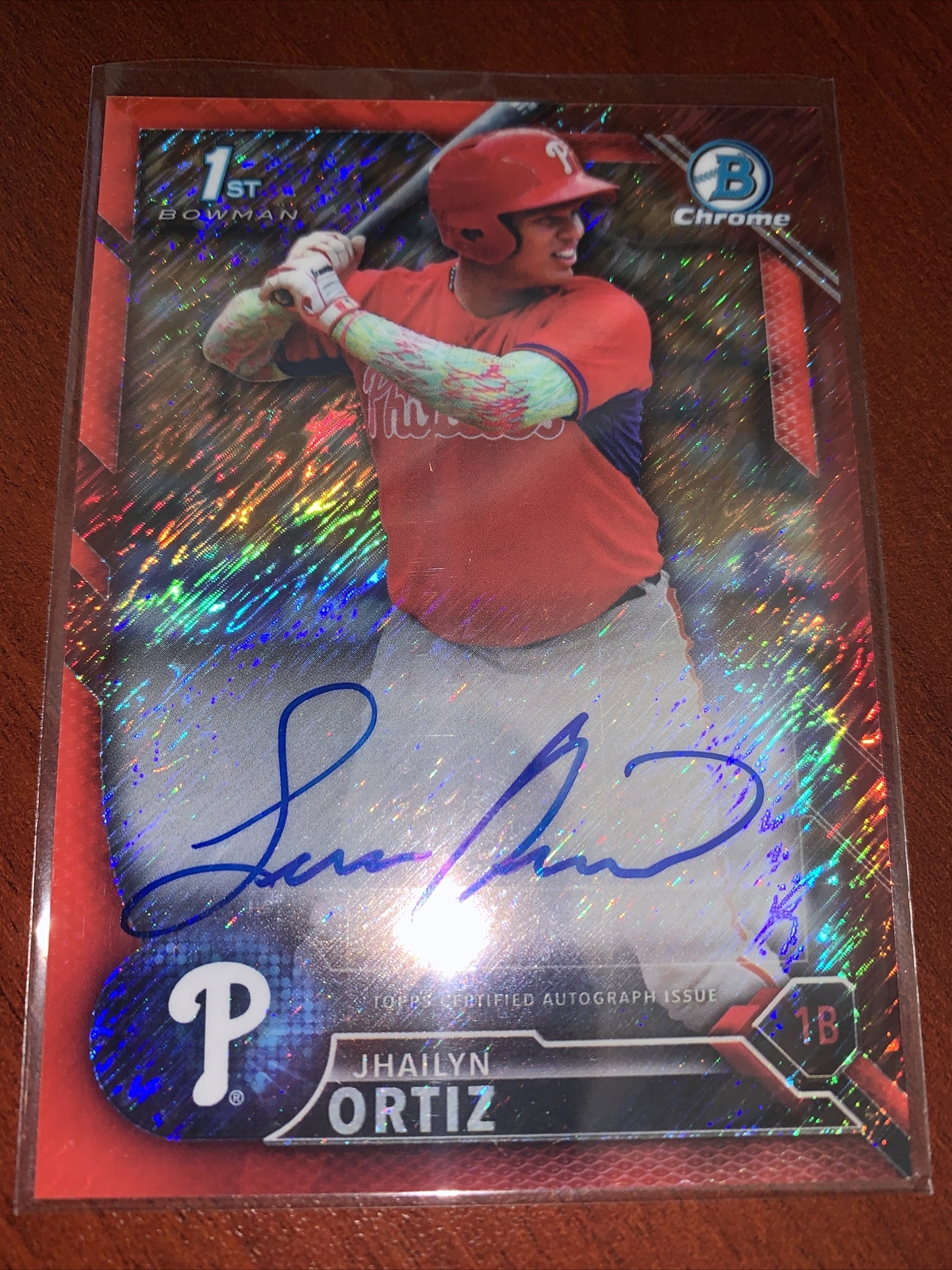 2016 Bowman Chrome 1st Red Shimmer Auto Jhailyn Ortiz 4/10 Philadelphia Phillies