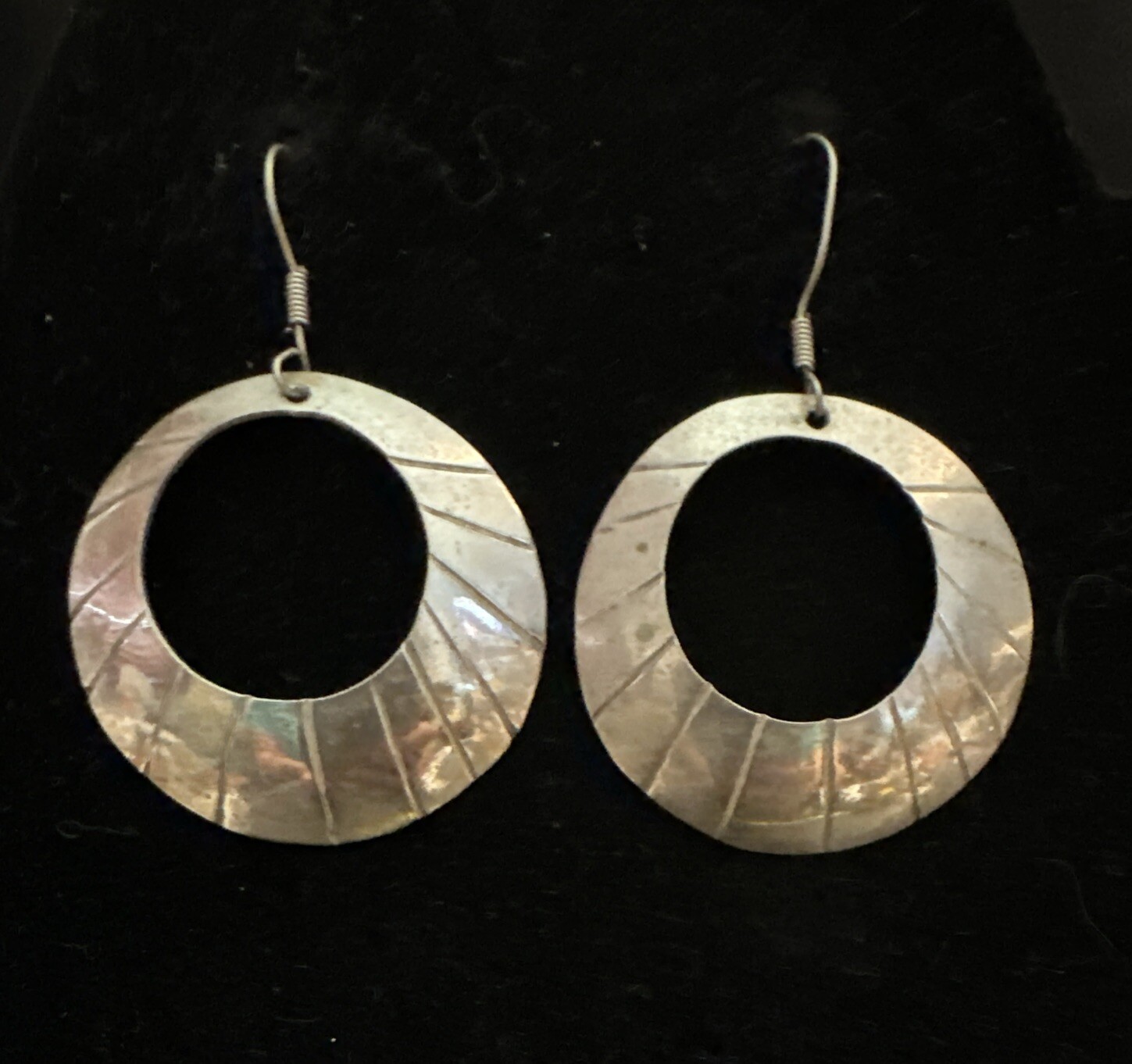 Silver Mexico Large Circle Dangle Drop Earrings -… - image 2