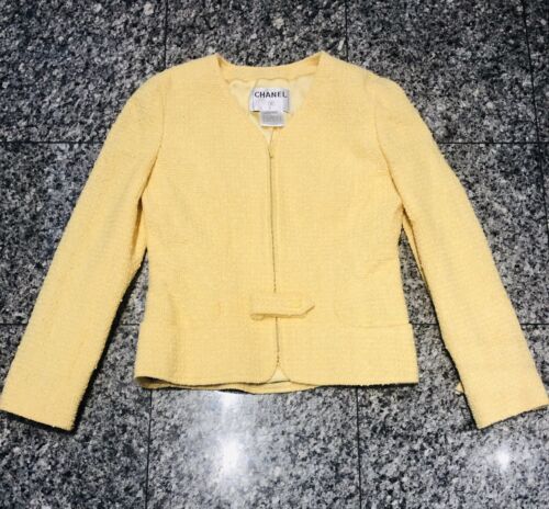 CHANEL CC Cruise 2004 Yellow Tweed Cotton Blend Women's Jacket | eBay