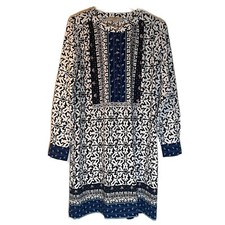 Ann Taylor Loft Blue White Shift Dress Button Knee Length Women Size S