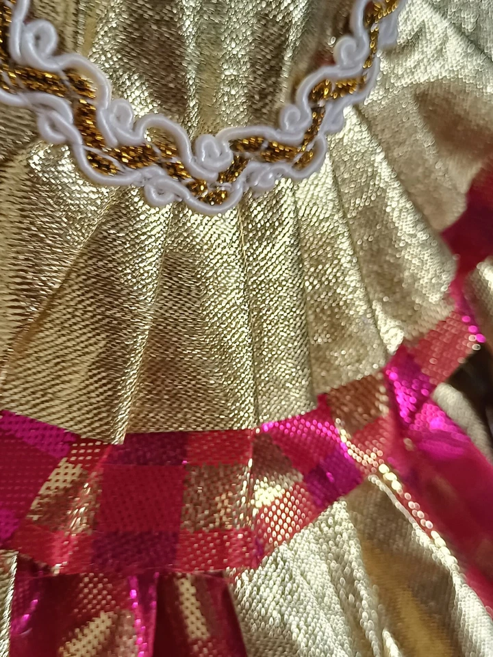 Poupée Clown Harlequin Vintage de Collection - Porcelaine et Soie Dorée/Rose - Photo 4/4