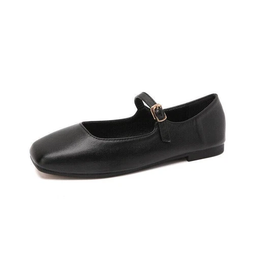 Zapatos de salón para mujer Mary Jane de ballet de tacón plano con correa en el tobillo punta cuadrada - Imagen 14 de 31