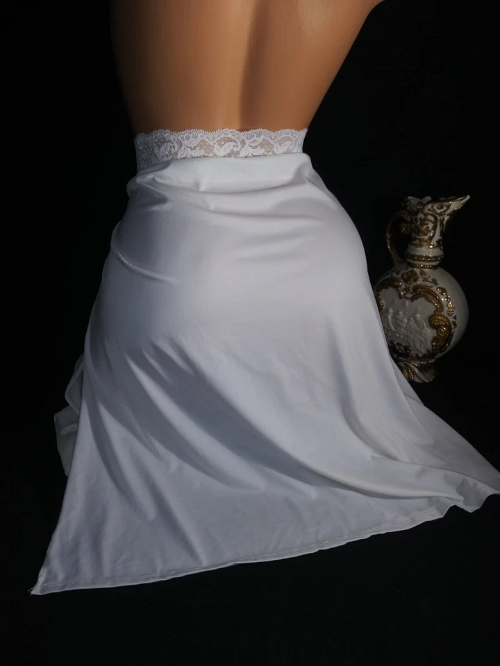 Antigo Chinelo de Casamento de Seda Meio Deslizamento de Renda Pin Up Fenda Chantilly Renda Cintura Deslizamento - Imagem 3 de 4