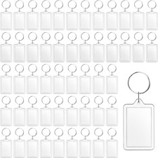 100 Pcs Acrylic Photo Frame Keychain Clear Blank Split Ring Photo Insert Set DIY