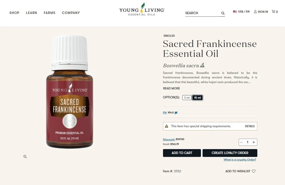 Young Living Sacred Frankincense Premium Essential Oil, 15 mL - NEW/SEALED! SALE - Image 2 of 2