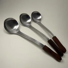 Vtg Canning Ladle Stainless Steel Teak Handle Set of 3 Jam Jelly Spoons