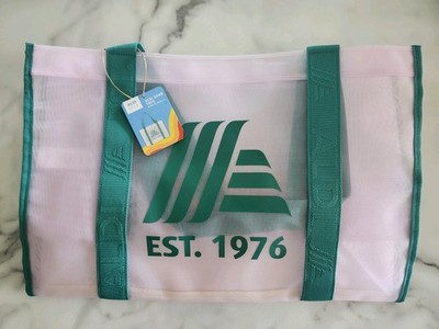 ALDI 50th Anniversary Mesh Tote Bag Pink w/EST 1976 on Green Straps RARE LTD ED