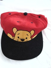 Vintage 1990's Disney Winnie The Pooh Hat RED/BLACK 2 tone Strap Back NWT