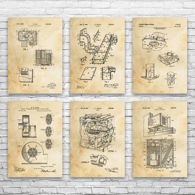 HVAC Patent Wall Art Set of 6 Poster, Canvas or Framed Contractor Gift