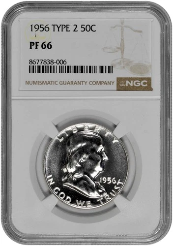 1956 Type 2 50C Proof Silver Franklin Half Dollar NGC Graded PF 66 in New Holder