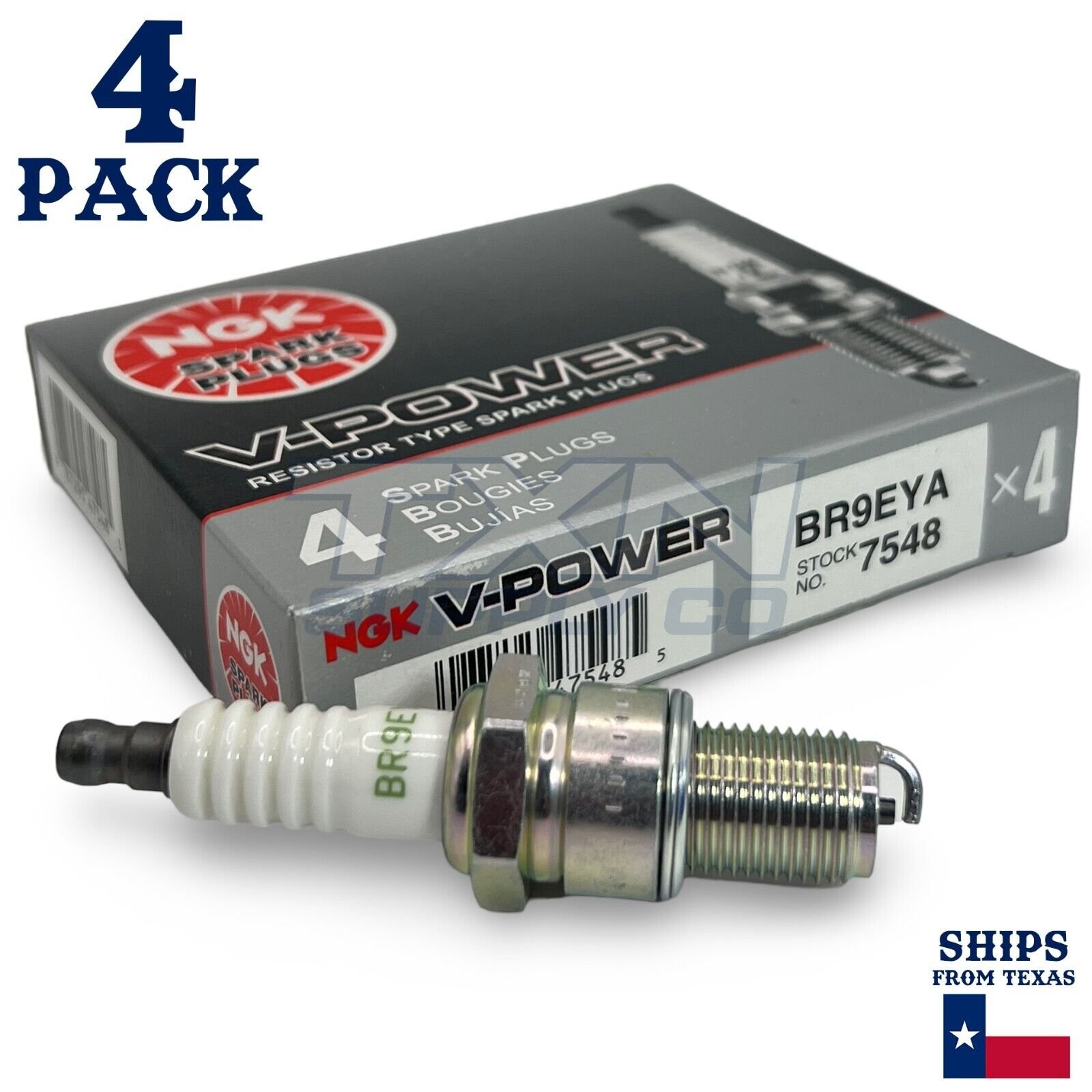 NGK 7548 BR9EYA V-Power Plug - 4-Pack