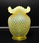 Vintage Fenton Topaz Opalescent Hobnail 8" Flower Vase Ruffled Rim Uranium "VGC"