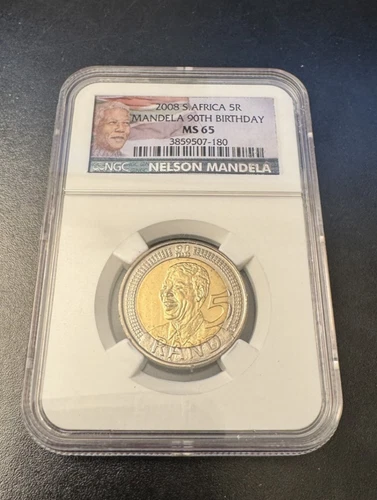 2008 South Africa 5 Rand 5R Nelson Mandela 90th Birthday Coin NGC MS65
