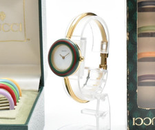 [Box] GUCCI Change Bezel 1100-L Ladies Gold Bangle Watch 10 Bezels Vintage