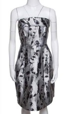 CH Carolina Herrera Silver and Black Floral Jacquard Strapless Dress 4