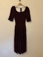 Free People Harlyn Smocked Classic Midi Dress Burgundy Tiered Boho Cottagecore S