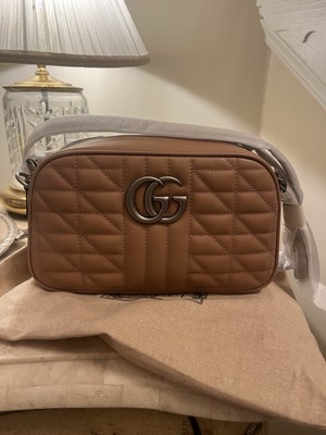 Authentic Gucci GG Marmont 2.0 Mini  Bag Tan Matelassé Leather Crossbody NWT