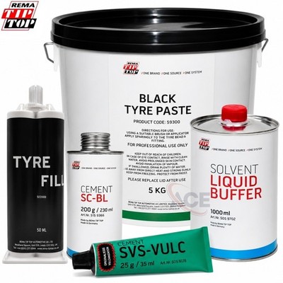 Reifenreparaturset - Zement, Vulkanisierflüssigkeit, Wulstpaste, Puffer & Reifenfüller