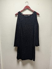 Adrianna Papell Dress Knee Length Black Velvet Floral Cold Shoulder Sz 12 Whimsy