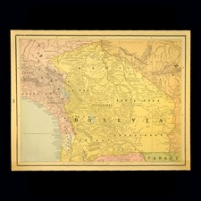 Antique Map of BOLIVIA Wall Art South America La Paz Santa Cruz Original Atlas