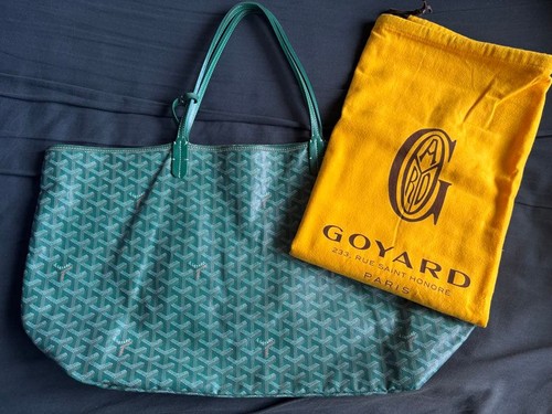 Goyard Paris Saint Louis GM Shoulder Tote Bag Green Canvas Leather Herringbone