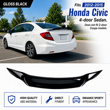 Fit 2012-2015 Honda Civic Sedan Gloss Black Rs Style Highkick Trunk Spoiler Wing