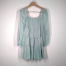 Alice + Olivia Rowen Tiered Square Neck Mini Dress Blue Puff Sleeves XS Preowned