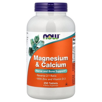 2 X NOW Foods, Magnesium & Calcium With Zinc and Vitamin D-3, 250 Tablets