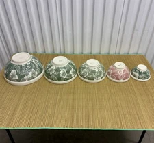 FULL SET OF 5 Mixing Bowls!  Hibiscus PERFECT Condition Wallace China TEPCO
