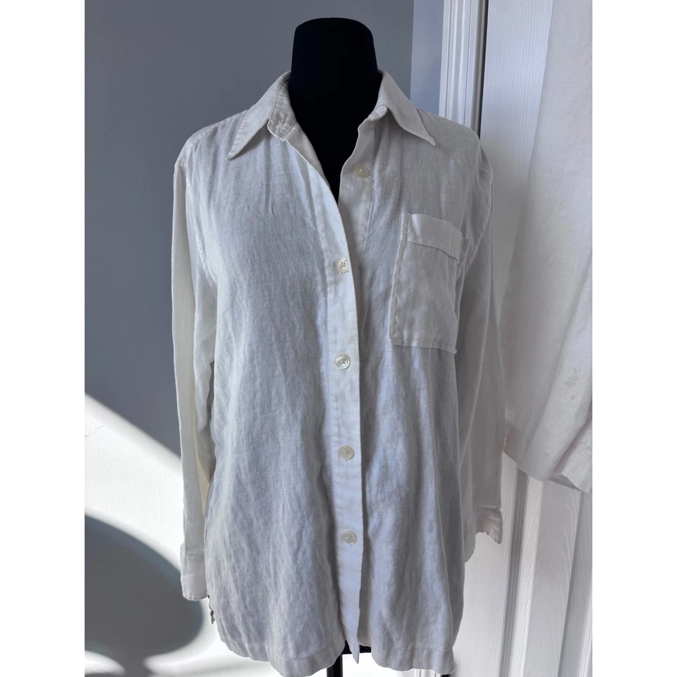 Ralph Lauren винтажный льняной рубашки и брюки комплект женщин средний белый кнопка спереди - Изображение 3 из 4