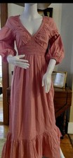 NWT 100% Cotton Poplin DOEN Pink Mauve midi Dress Size S M Indian Cottagecore 