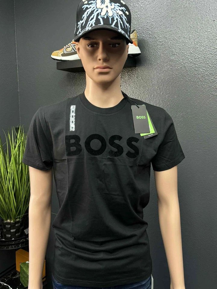 Camiseta para hombre Hugo Boss manga corta cuello redondo 100 % algodón talla pequeña (negra) Foto 3 de 3