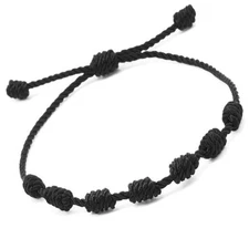 7 knots Black Bracelet for protection, Evil Eye and Good Luck. Buddisth String.