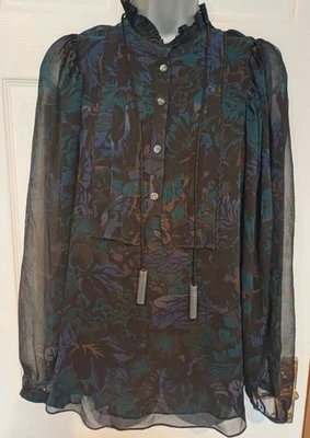 COACH Kaffe Fassett RUNWAY 2019 Floral Blouse 100% Silk Sheer Size (US8) UK12 - Image 1 of 4