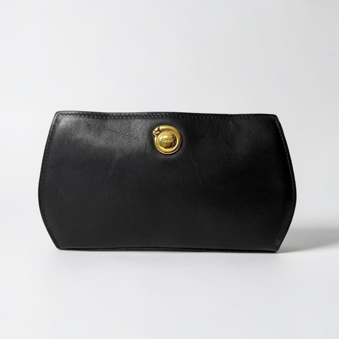 Cartier Panthère Pouch Bag Leather Black Women's From Japan
