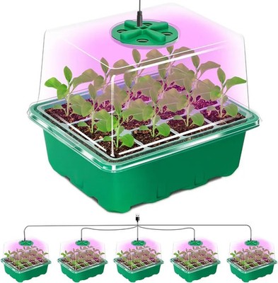 Seed Starter Tray with Grow Light, 5 Packs 60 Cells Seed Starting Kit, Reusable