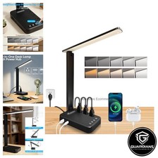 LED Desk Lamp 3 AC Outlets 4 USB Ports Touch Dimmable 5 Color Modes Charging