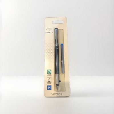 Parker Vector Fountain Pen, Medium, Stainless Steel Nib, Blue Ink