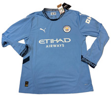 Manchester City Puma Home Long Sleeve Men's Size Large Blue Jersey 775076-01