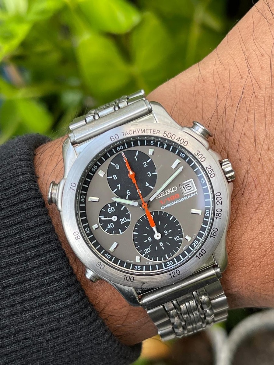Rare Seiko Chronograph 1/100 7T52-6A00 Grey Panda Dial from 1990s