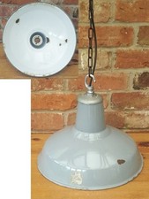 Vintage 14 inch Grey Vintage Benjamin Enamel Factory Kitchen Lamp/Light Rewired