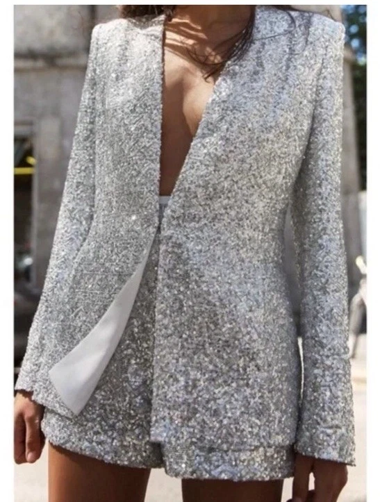 Zara Nuevo SS24 Conjunto Corrd [Blazer Lentejuelas + Pantalones Cortos] Talla M,L 7825/816 8543/816 Nuevo Con Etiquetas Foto 3 de 4