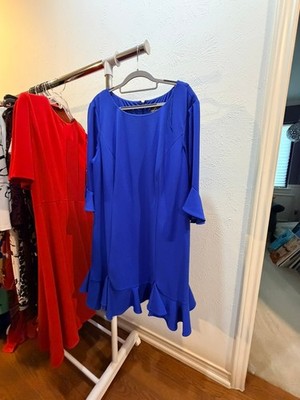 Adrianna Papell Ruffle Hem Dress   Size 20W   Royal Blue   Elegant Cocktail