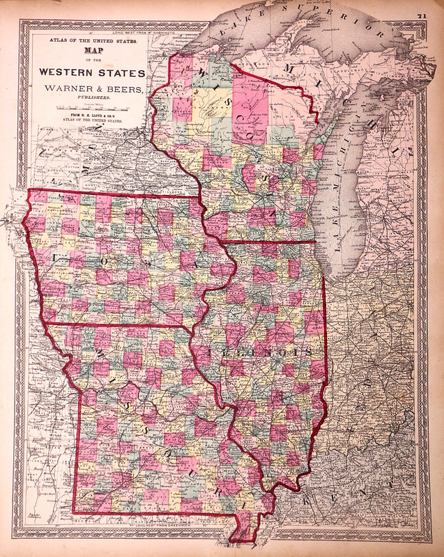 1870 Map ~ Western States of Wisconsin, Iowa, Illinois & Missouri by H.H. Lloyd
