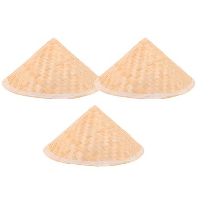 3Pcs Handwoven Bamboo Hats for Kids Party Khaki Asian Straw Caps