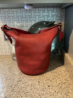 Vintage Coach Duffle Sac Bucket Glovetanned Leather 9085 Red NYC